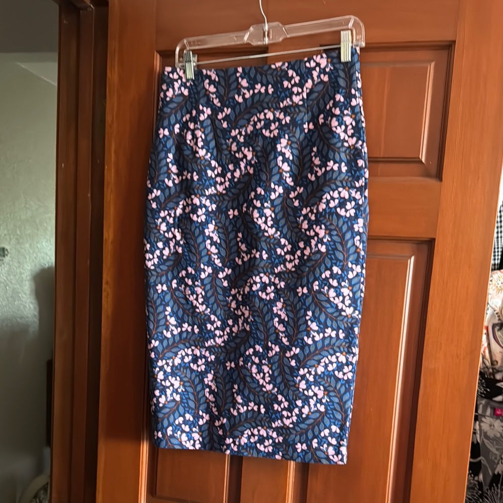 Boden Blue and Pink Midi Pencil Skirt
